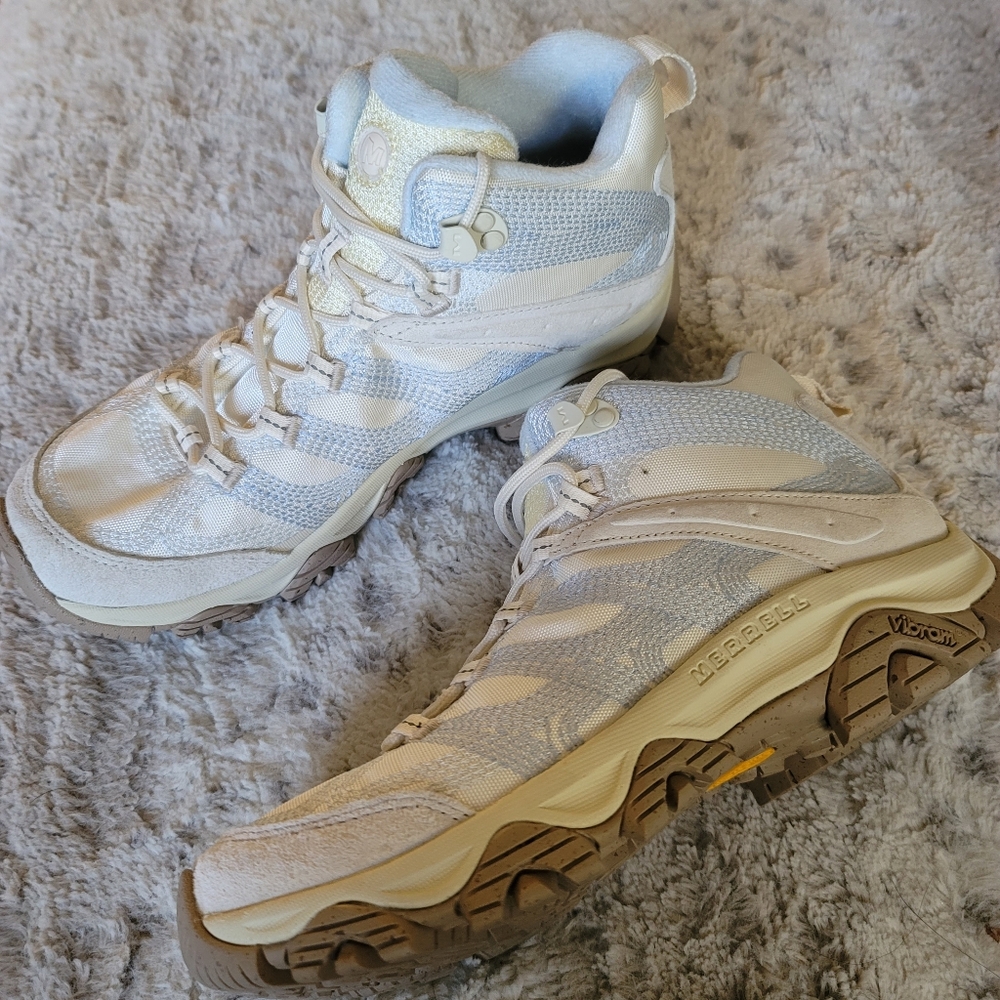 Merrell Moab 3 Mid Hiking Shoe Ivory Light Blue Sneaker Boot - Picture 4 of 8